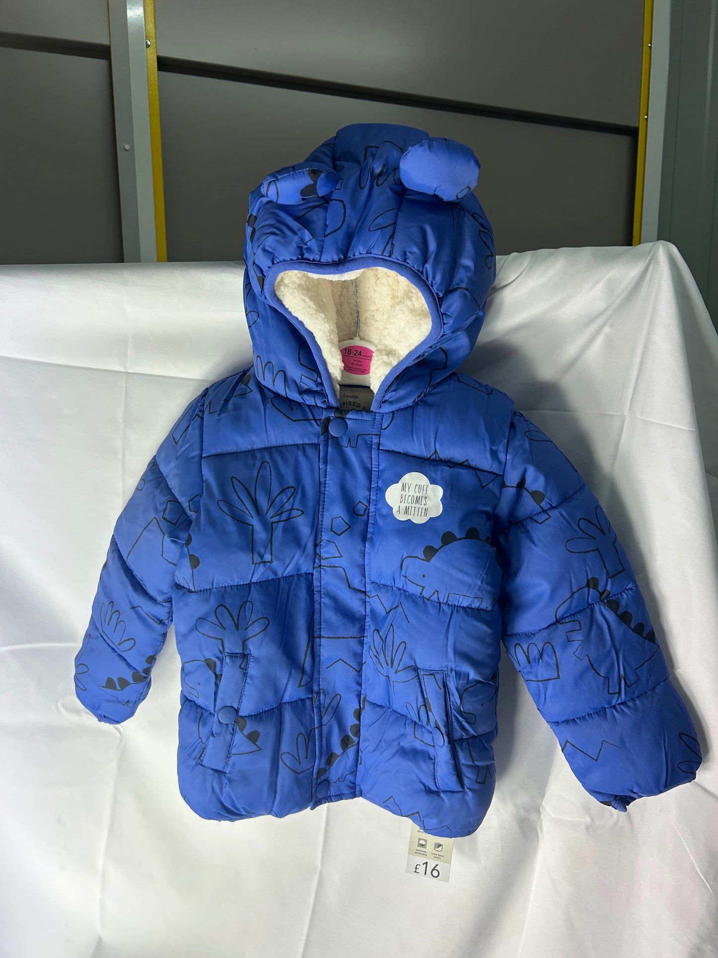 Kids size 18-24 month - blue dinosaur coat George@Asda