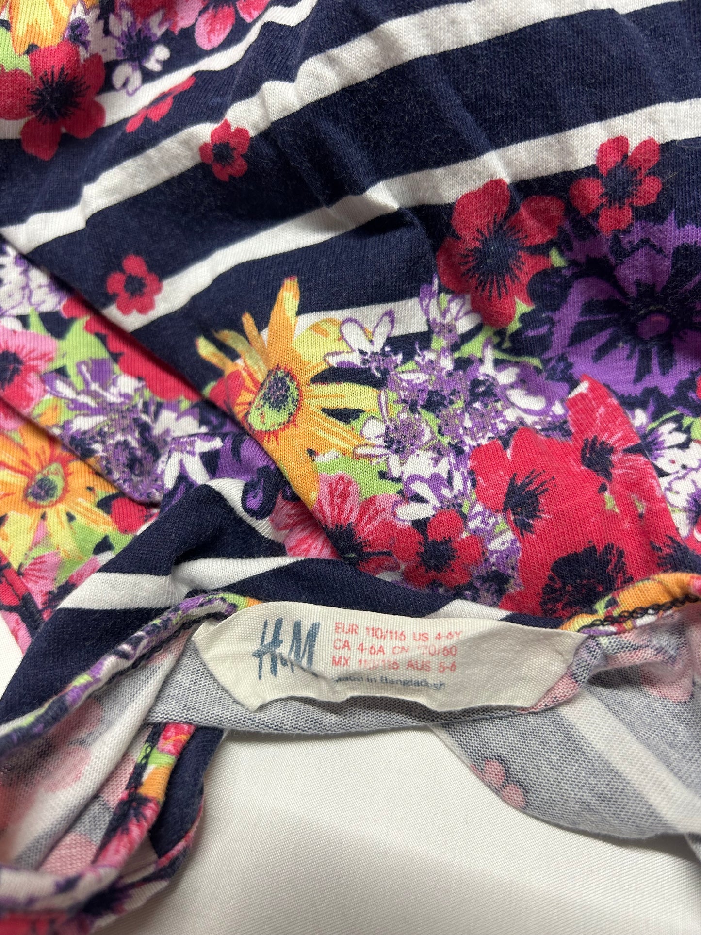 Kids 4-5 Navy and White with flowers stripey dress