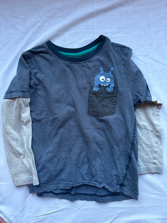 Kids 5-6 long sleeve top monster grey and blue