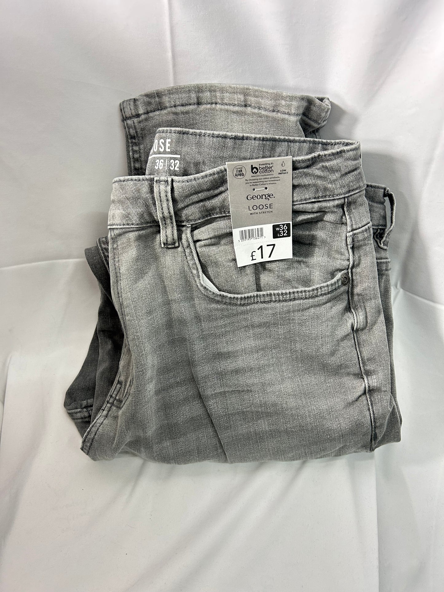 Men’s George@Asda - Grey loose jeans size 36 inch waist x 32 inch length - grey loose jeans George@Asda