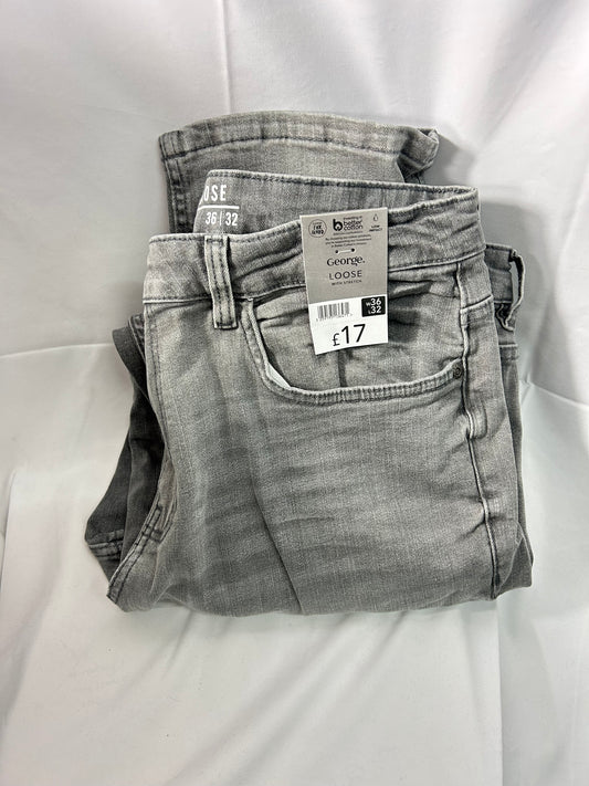 Men’s George@Asda - Grey loose jeans size 36 inch waist x 32 inch length - grey loose jeans George@Asda