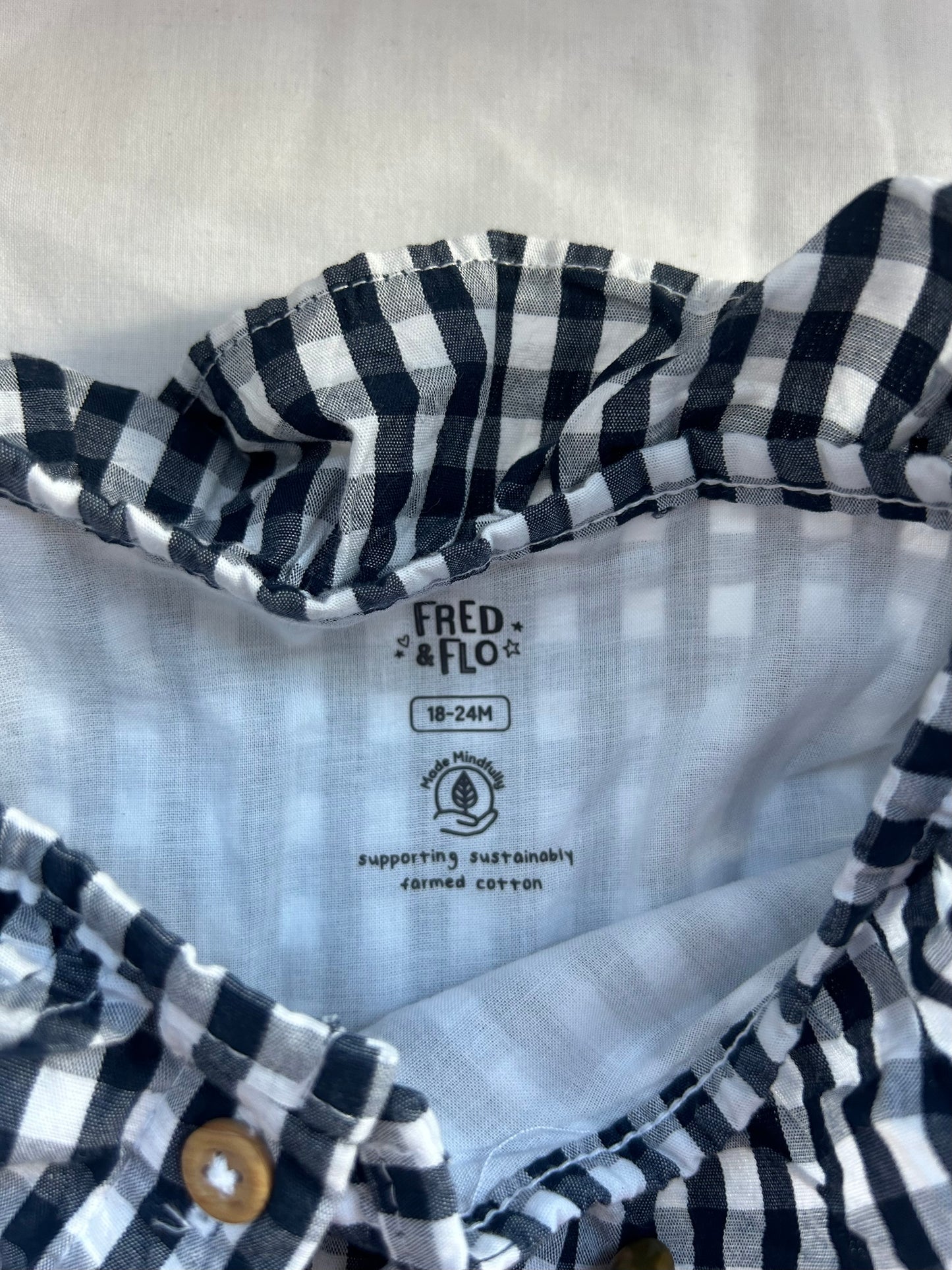 Baby 18-24 Months White and Black Gingham 'Fred & Flo' Dress