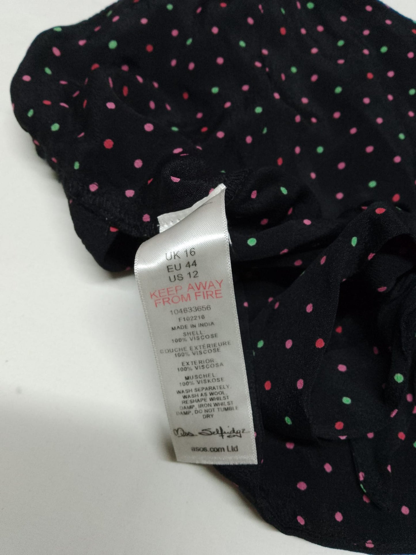 Ladies swim polka dot bikini top 'Miss selfridge' size 16