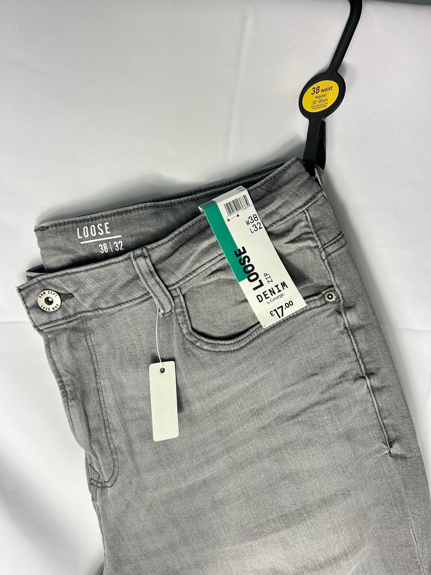 Men’s George@Asda grey loose jeans - size 38 inch waist, 32 inch waist -George@Asda
