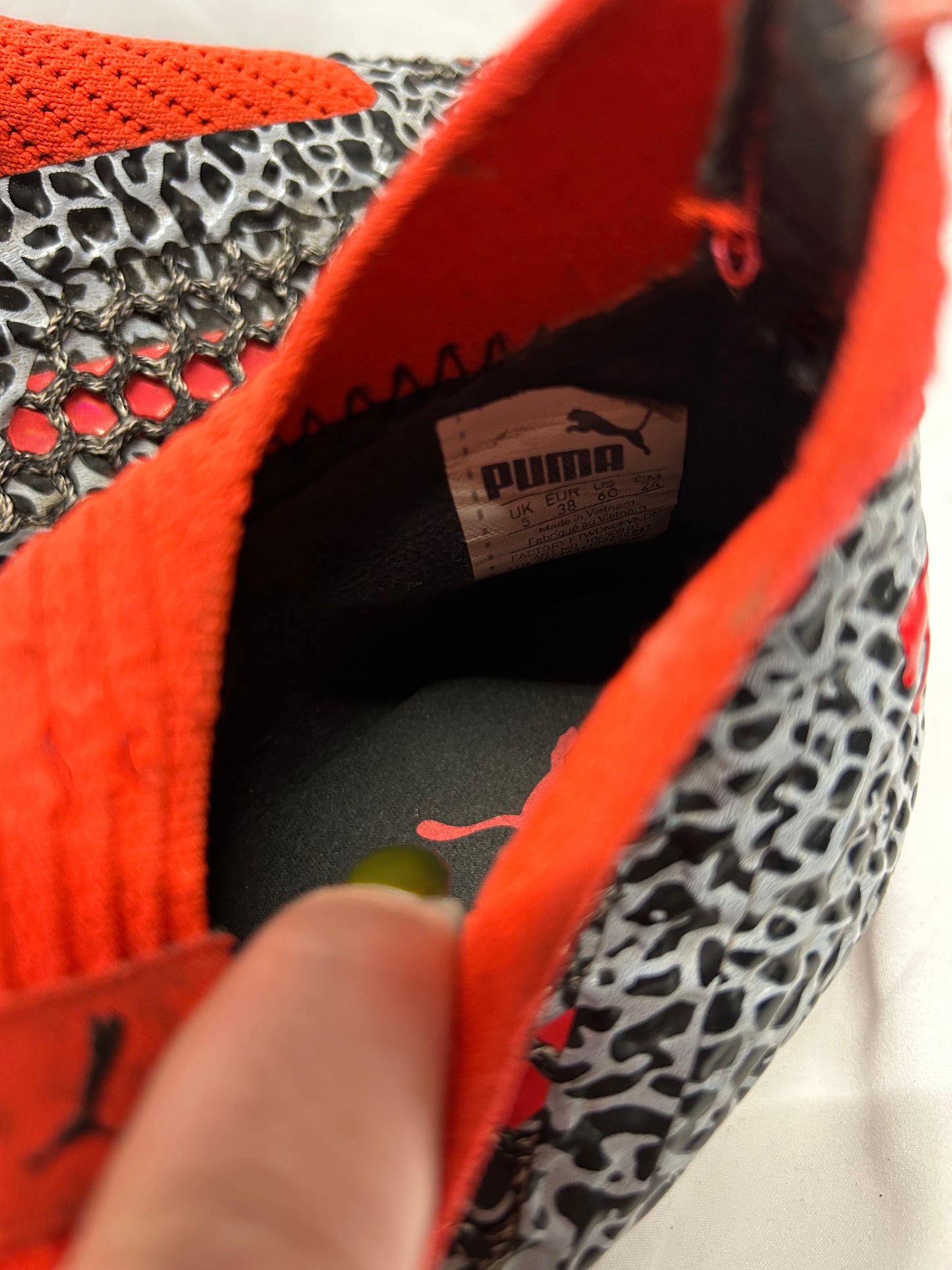 Kids Football Shoes Puma Red Grey Leopard UK 5