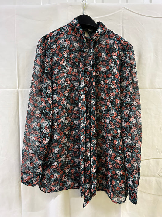 Ladies Size 8 Red and Green Flower Top