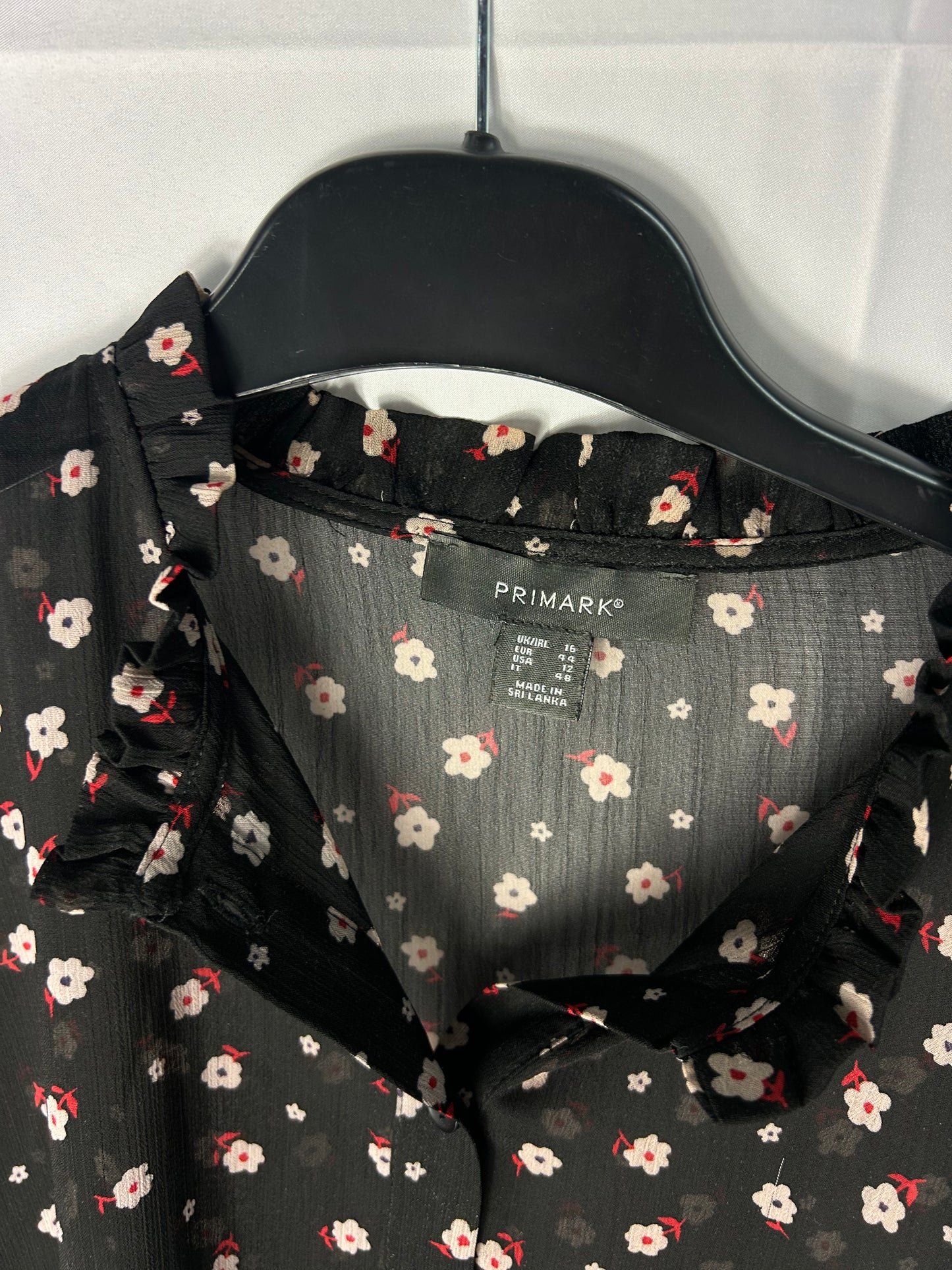 Ladies size 16 - Primark black mesh top with red and beige flowers