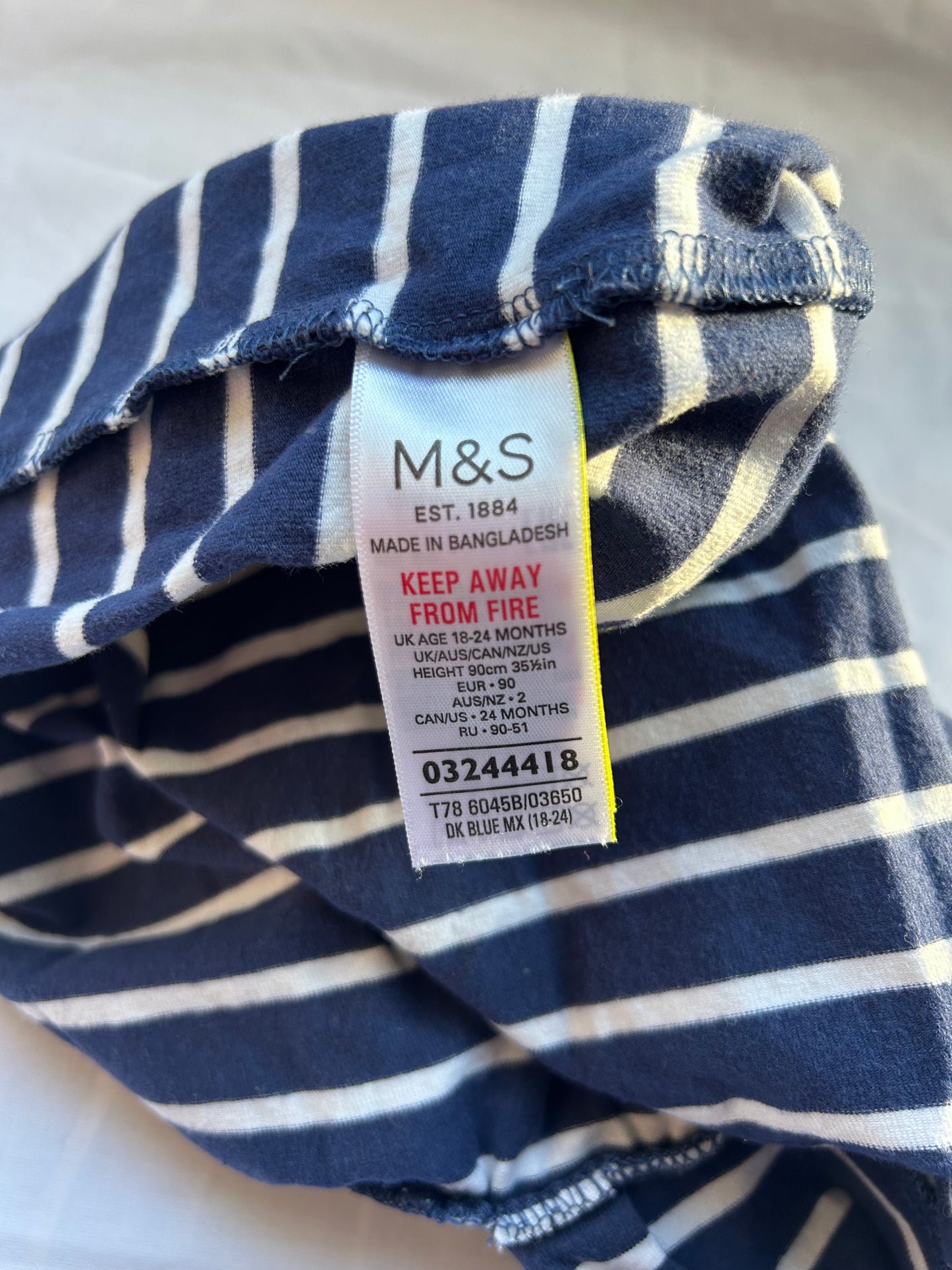 Baby 18-24 Months Navy and White Stripey Romper