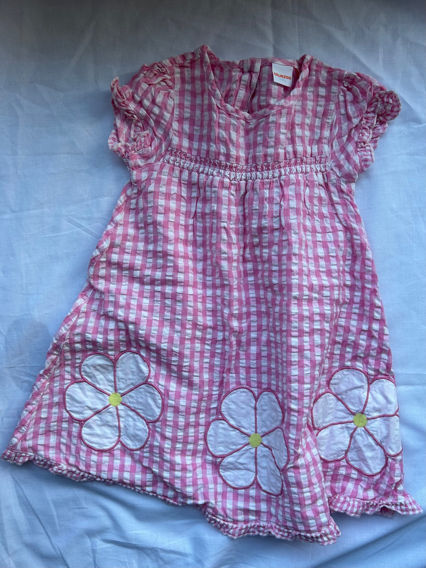 Baby 18-24 Months Pink and White Checkered Flower Dress