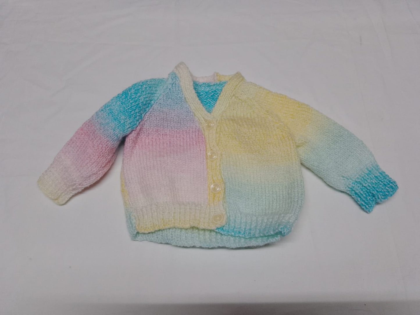 Baby 0-6 months multi-coloured cardigan hand knitted