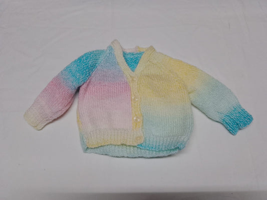 Baby 0-6 months multi-coloured cardigan hand knitted