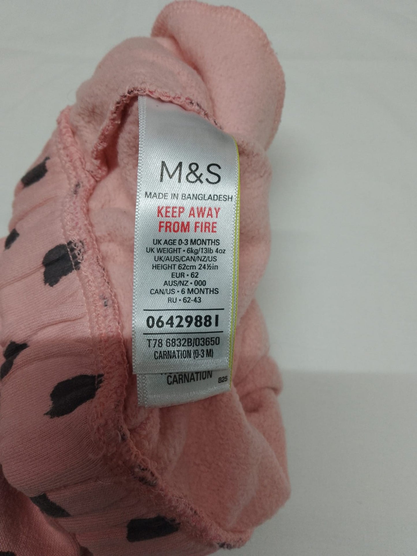 Baby 0-3 months pink trousers black spots