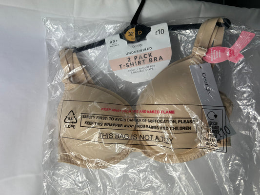 Ladies size 32D - Beige Padded T-Shirt Bra 2 pack - George@Asda