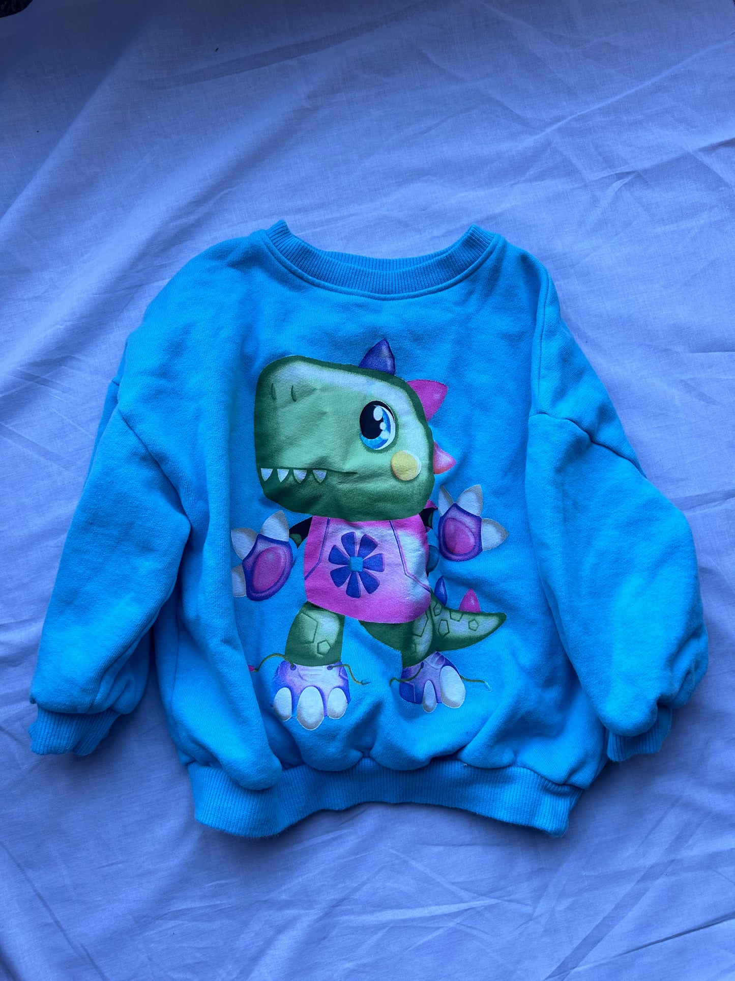 Kids Age 3-4 Blue jumper with green dinosaur
