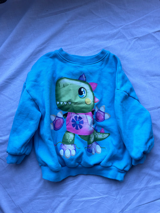 Kids Age 3-4 Blue jumper with green dinosaur