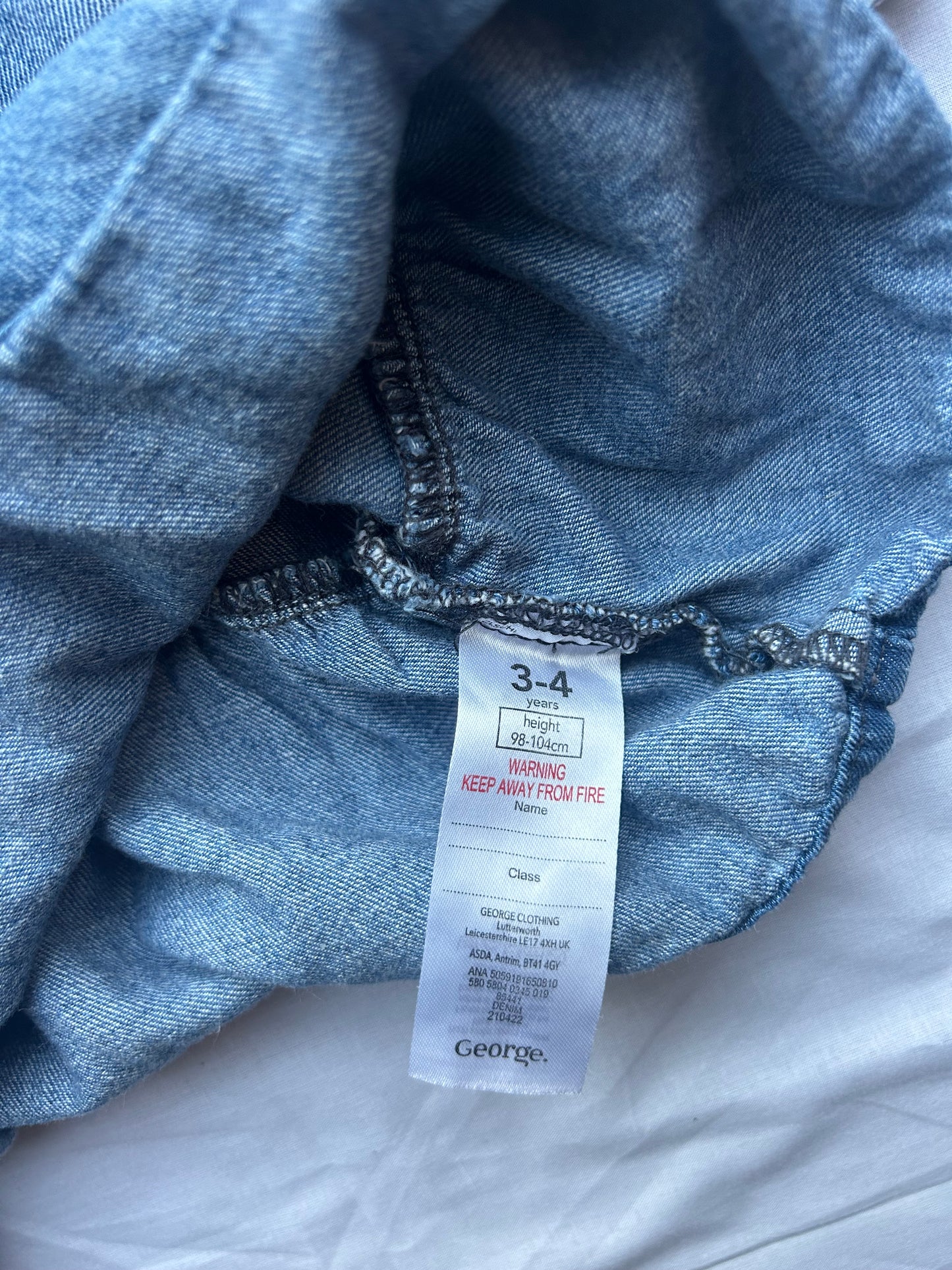 Kids Age 3-4 Blue Denim Dress Collar