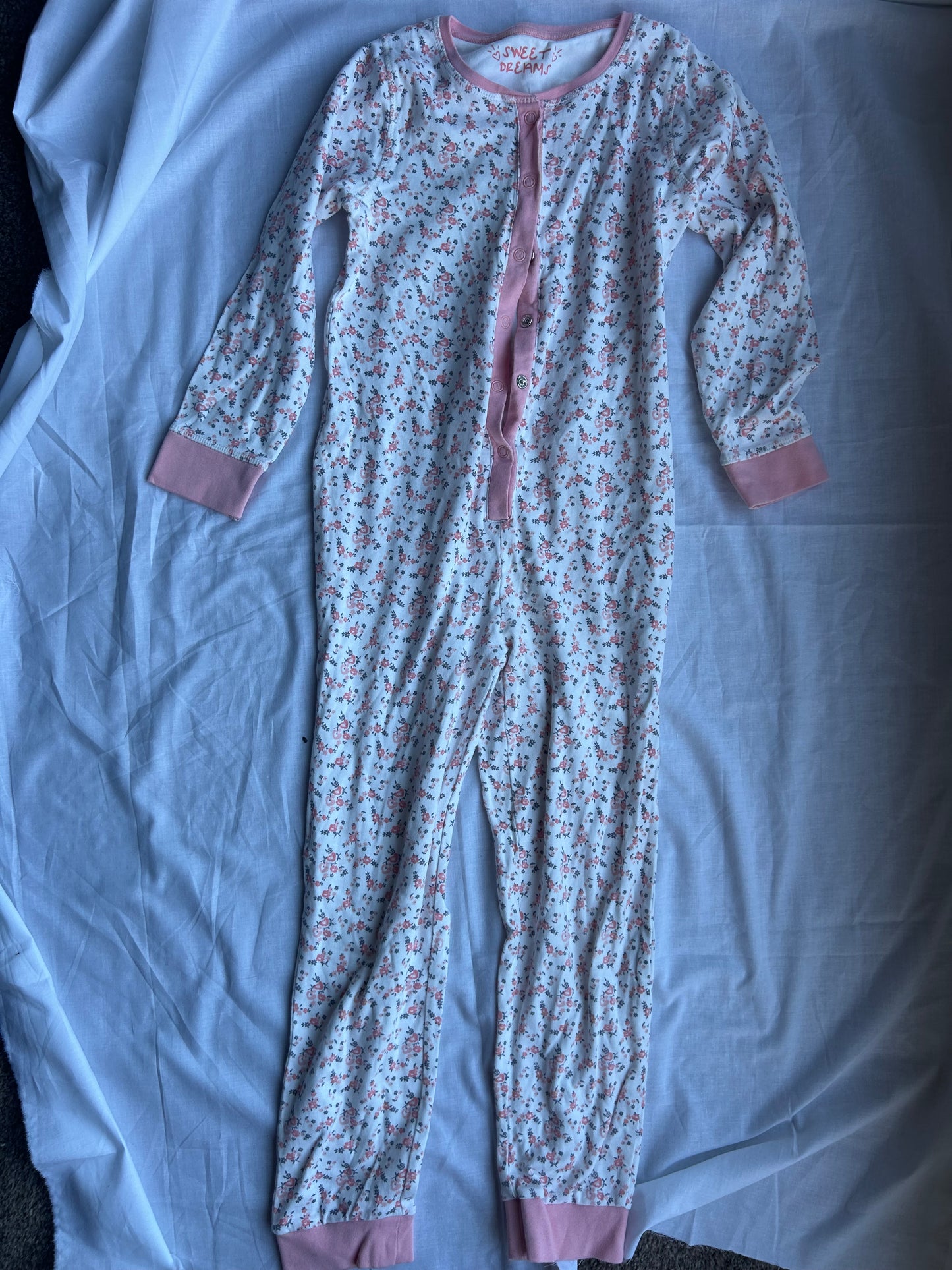 Kids Age 8-9 onesie white with pink flowers
