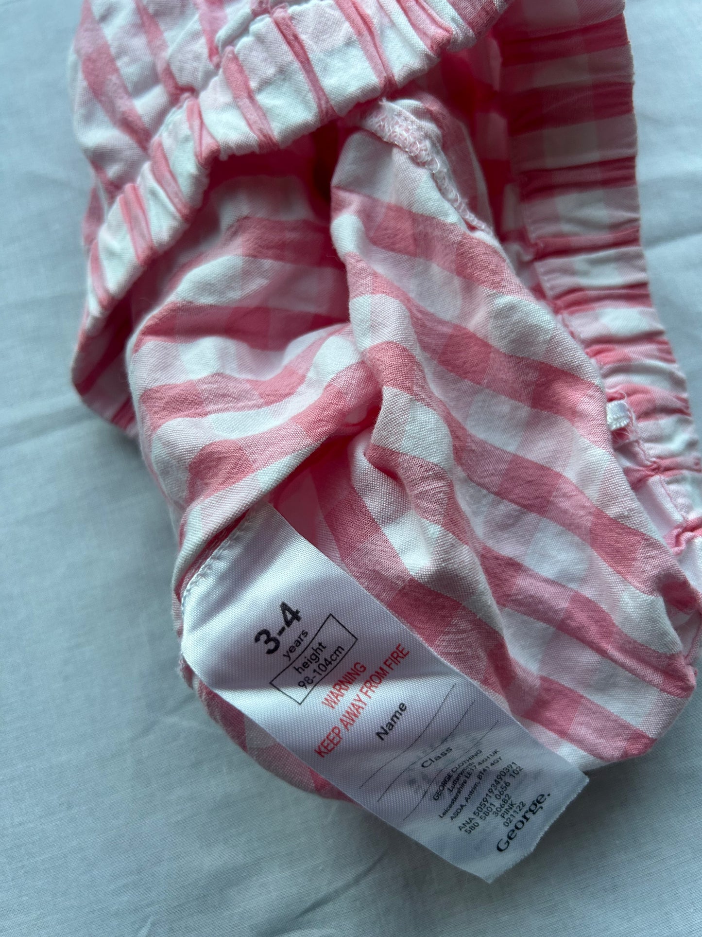 Kids Age 3-4 Pink and White Check Shorts