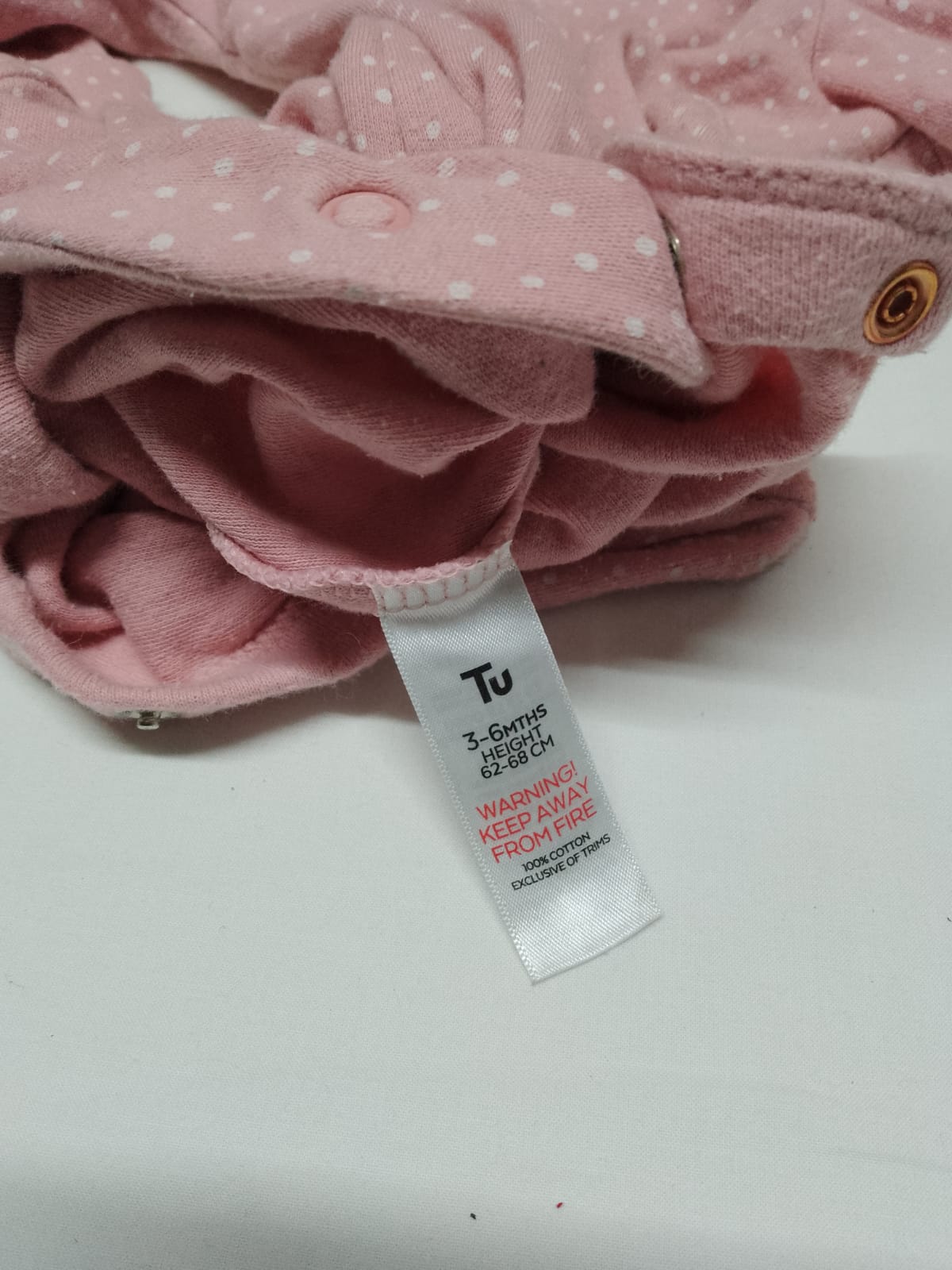 Baby 3-6 months pink white dots baby grow