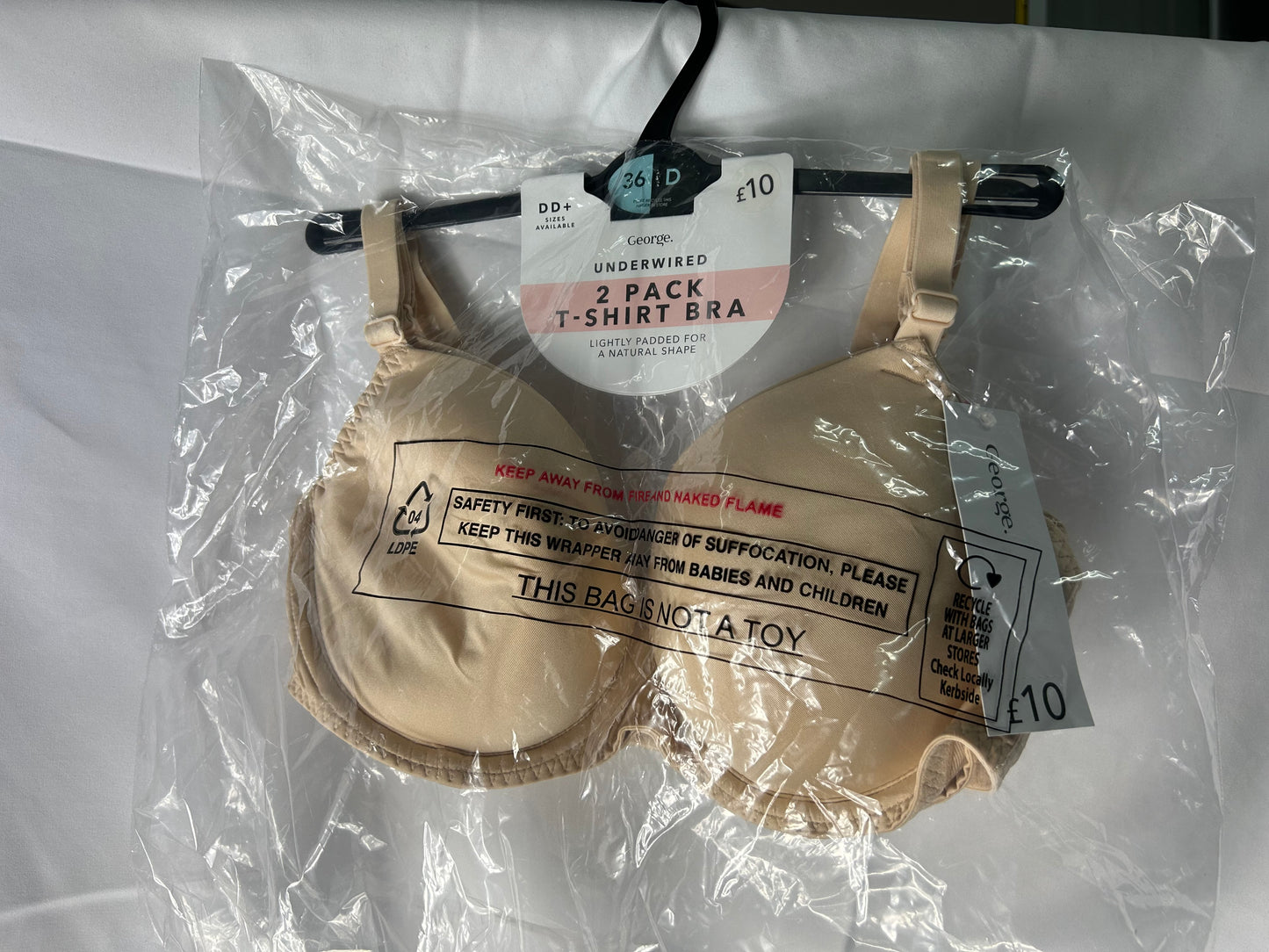 Ladies size 36D- Beige Padded T-Shirt Bra 2 pack - George@Asda