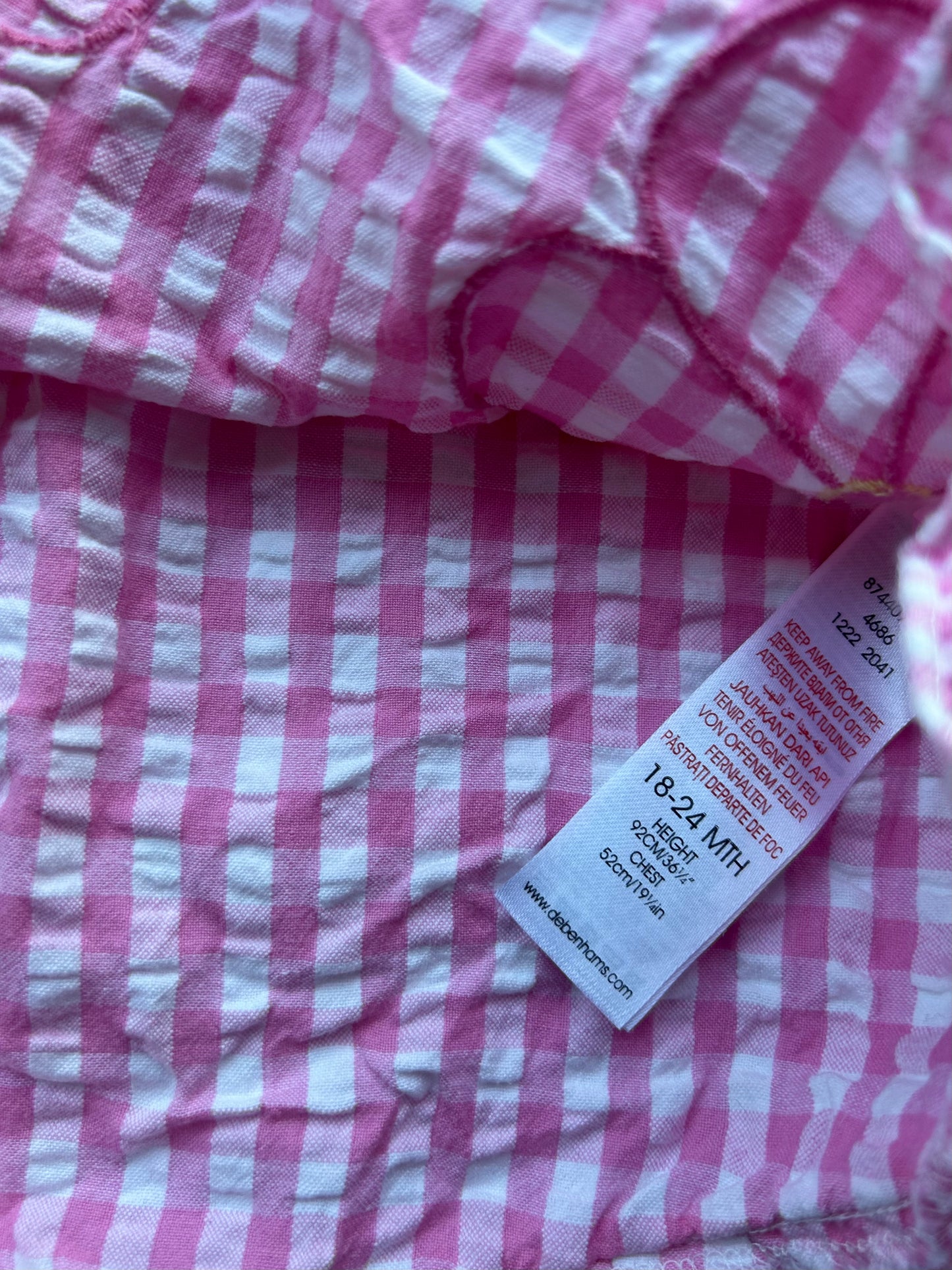 Baby 18-24 Months Pink and White Checkered Flower Dress