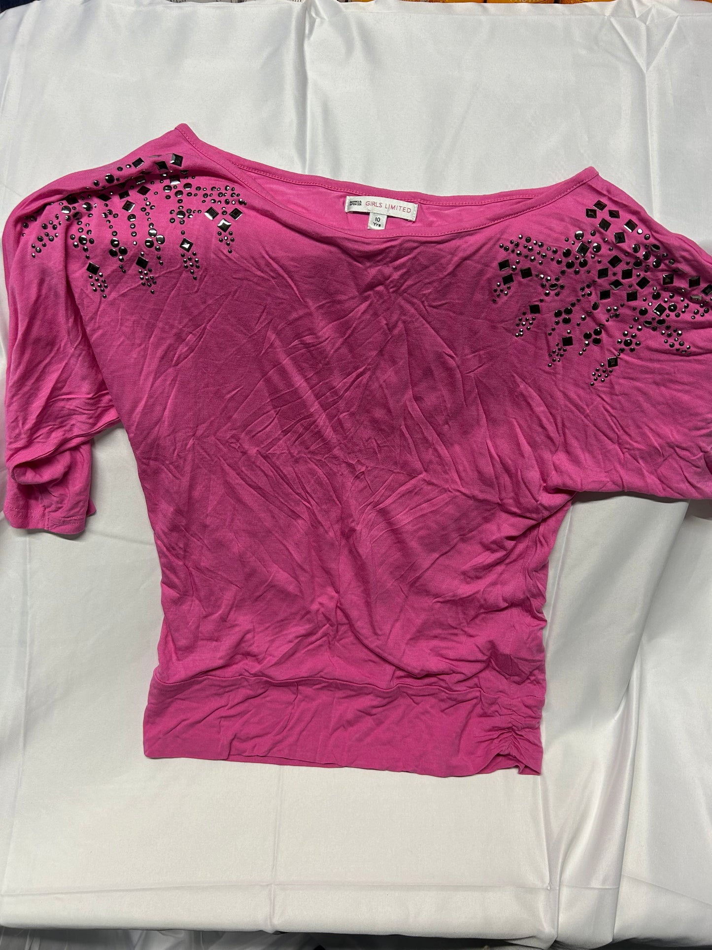 Kids Age 10-11 'Girls Limited' pink bejewelled top
