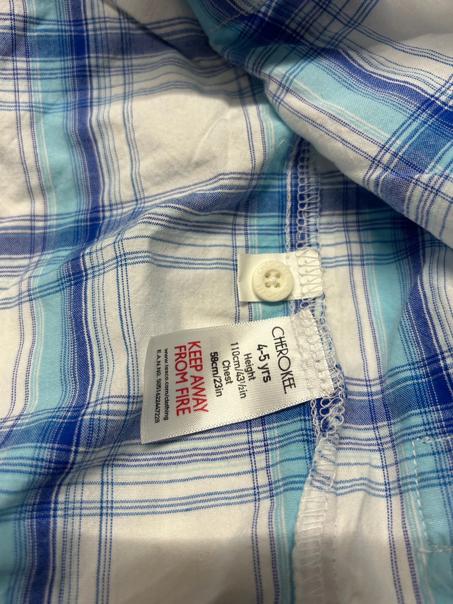 Kids 4-5 White and Blue checked short sleeve shirt