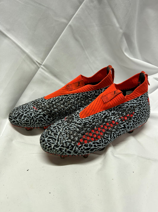 Kids Football Shoes Puma Red Grey Leopard UK 5