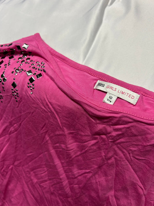 Kids Age 10-11 'Girls Limited' pink bejewelled top