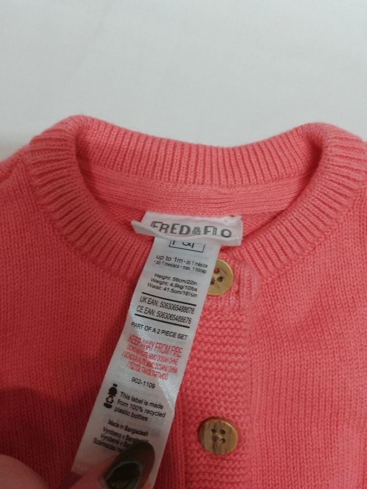 Baby up to 1 months bright coral cardigan
