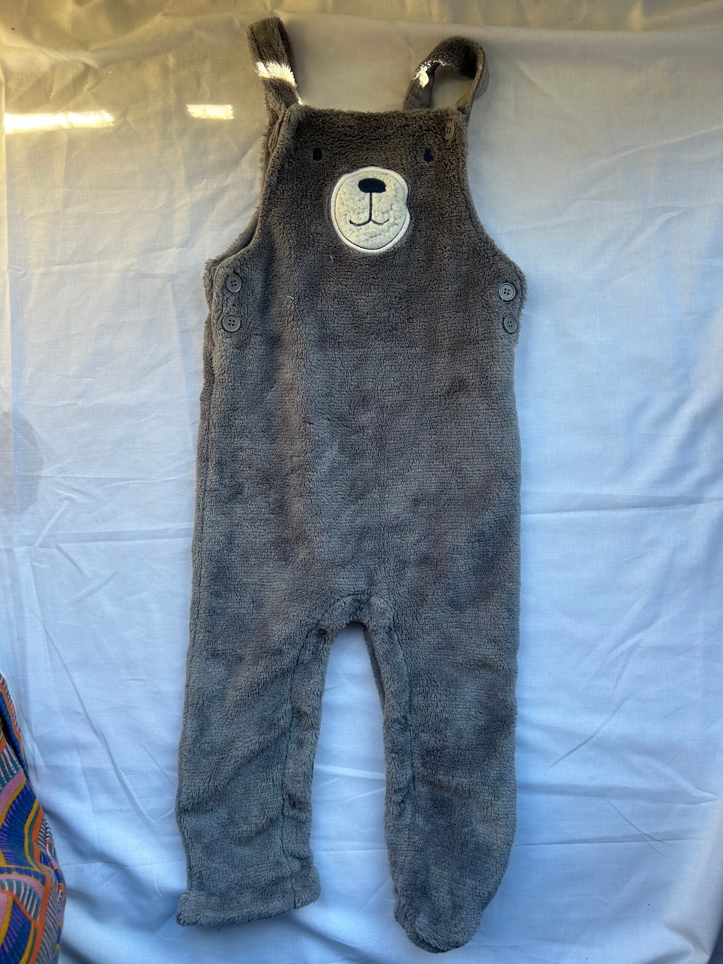 Baby 18-24 Months Fleecy Dungarees 'Bear' Grey