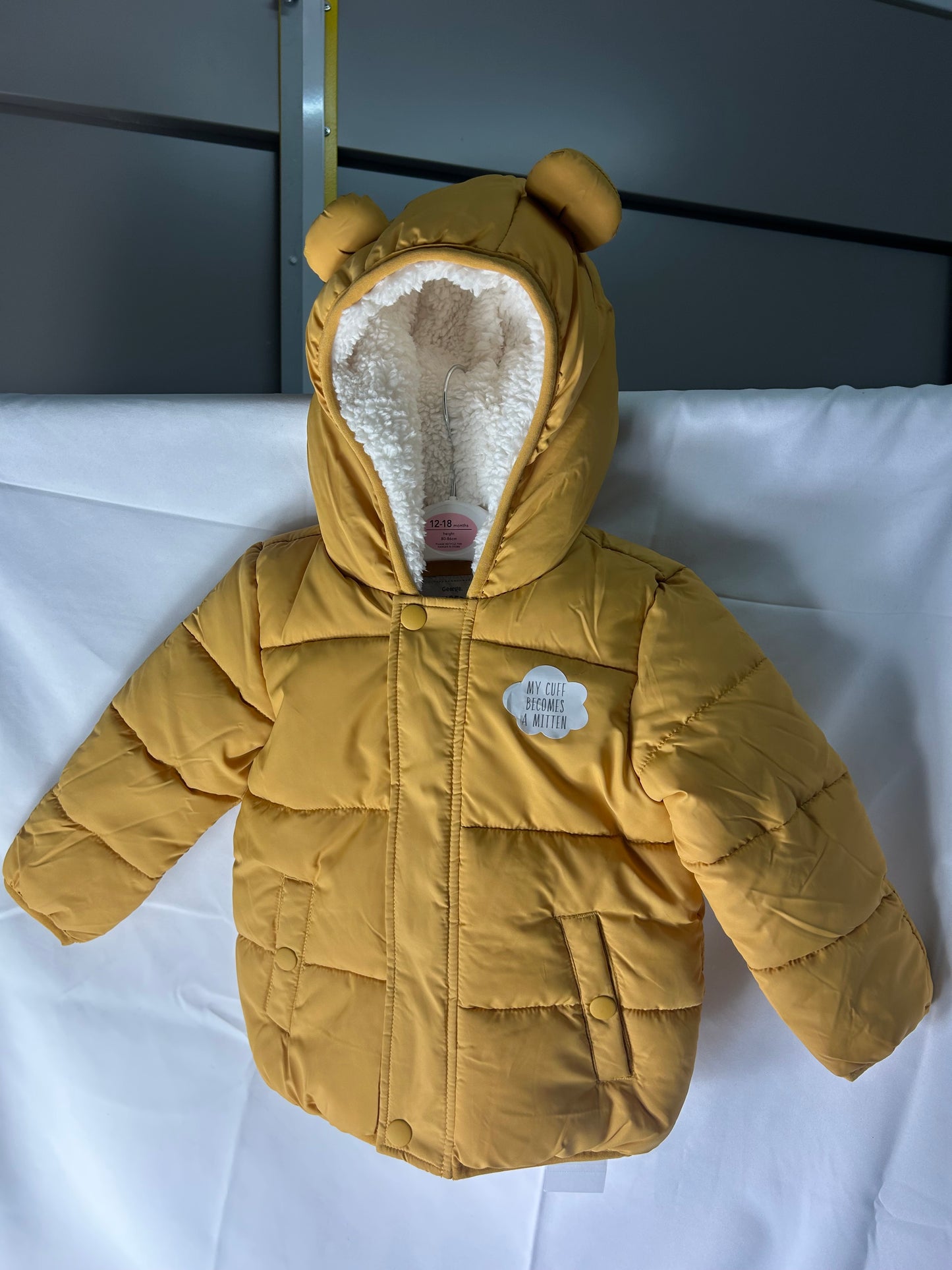 Kids size 12-18 months - yellow bear ears coat George@Asda