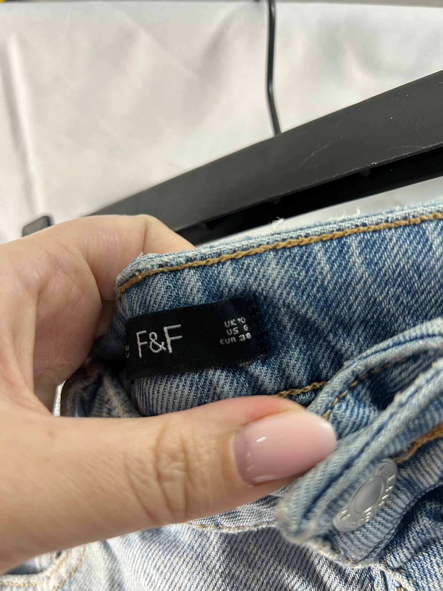 Ladies size 10 - F&F denim blue shorts with embroidered flowers