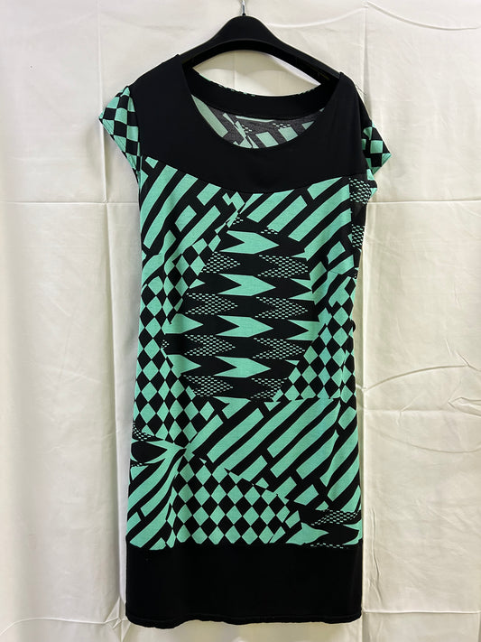 Ladies Size 10 Black and Mint Print Dress