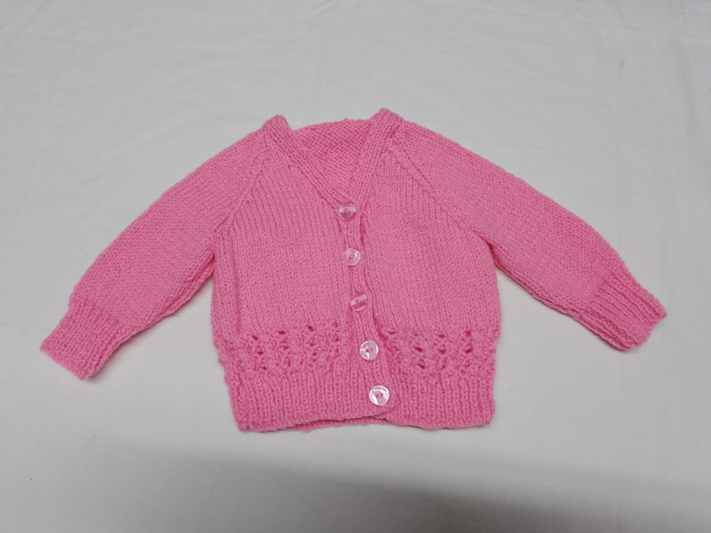 Baby 0-6 months pink hand knitted cardigan