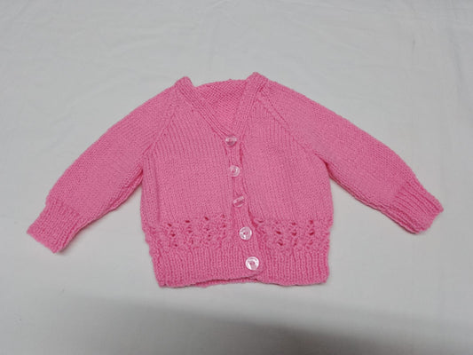 Baby 0-6 months pink hand knitted cardigan