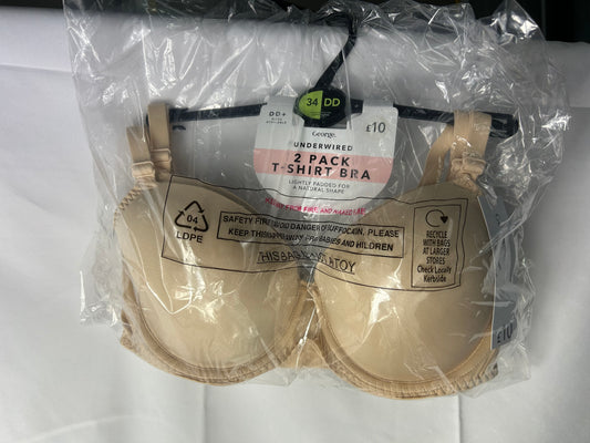Ladies size 34DD - Beige Padded T-Shirt Bra 2 pack - George@Asda
