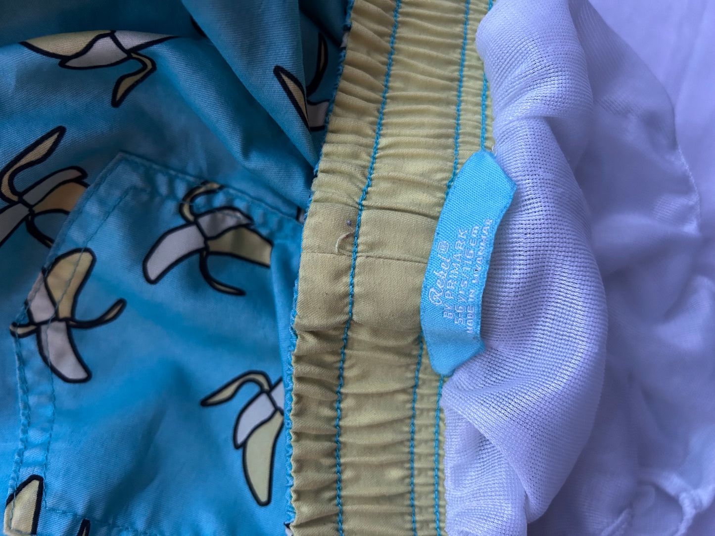 Kids 5-6 Blue with Bananas swim shorts