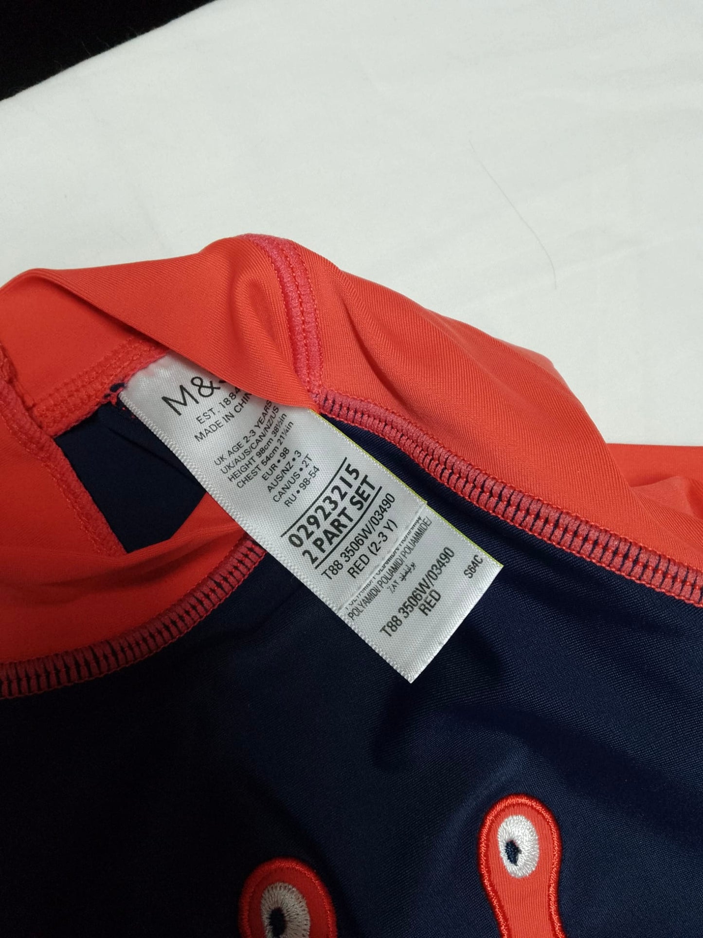 Kids Age 2-3 Swim Suit Stingray Navy and Red