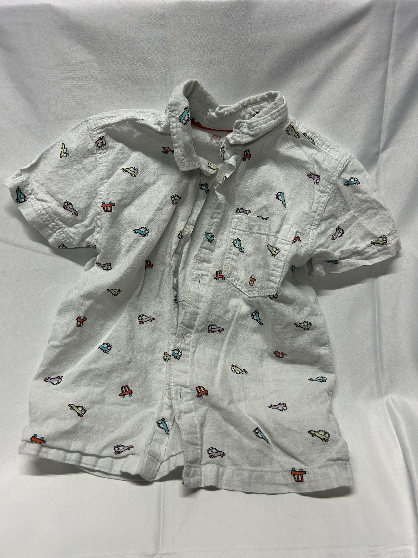 Kids 4-5 Short Sleeve White Car Shirt