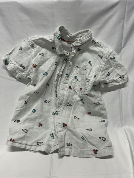 Kids 4-5 Short Sleeve White Car Shirt