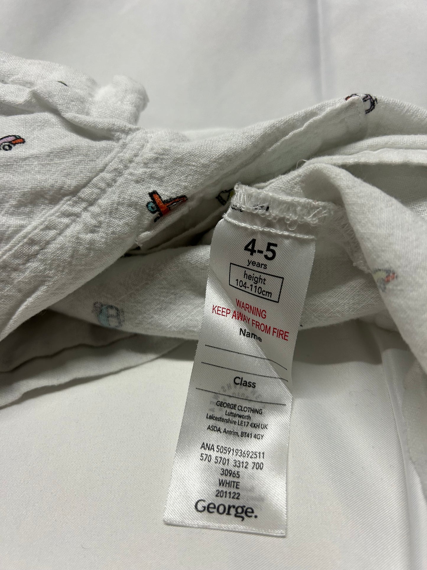 Kids 4-5 Short Sleeve White Car Shirt