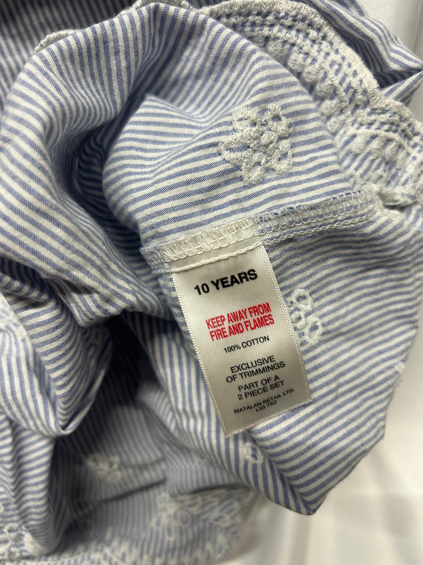 Kids Age 10-11 Blue and White Stripe Summer Pyjamas - vest and shorts