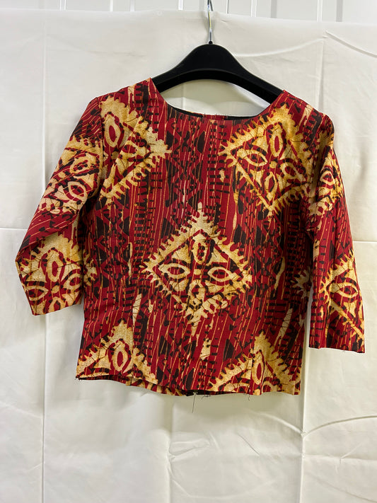 Ladies Size 10 - African Print Handmade Top - Red and Cream