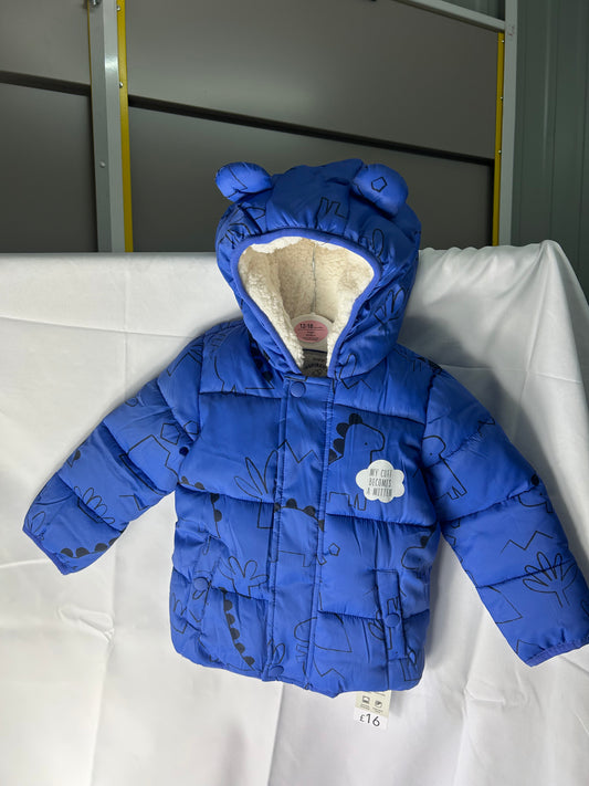 Kids size 12-18 month - blue dinosaur coat George@Asda