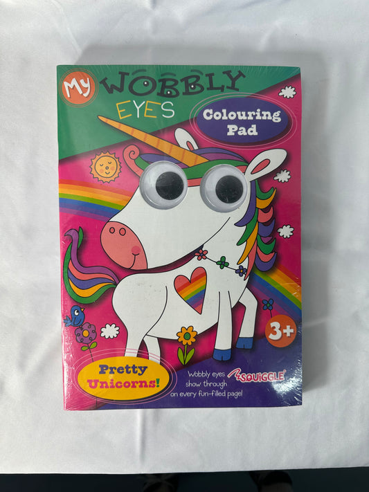 Kids Childrens colouring book - unicorn wobbly eyes