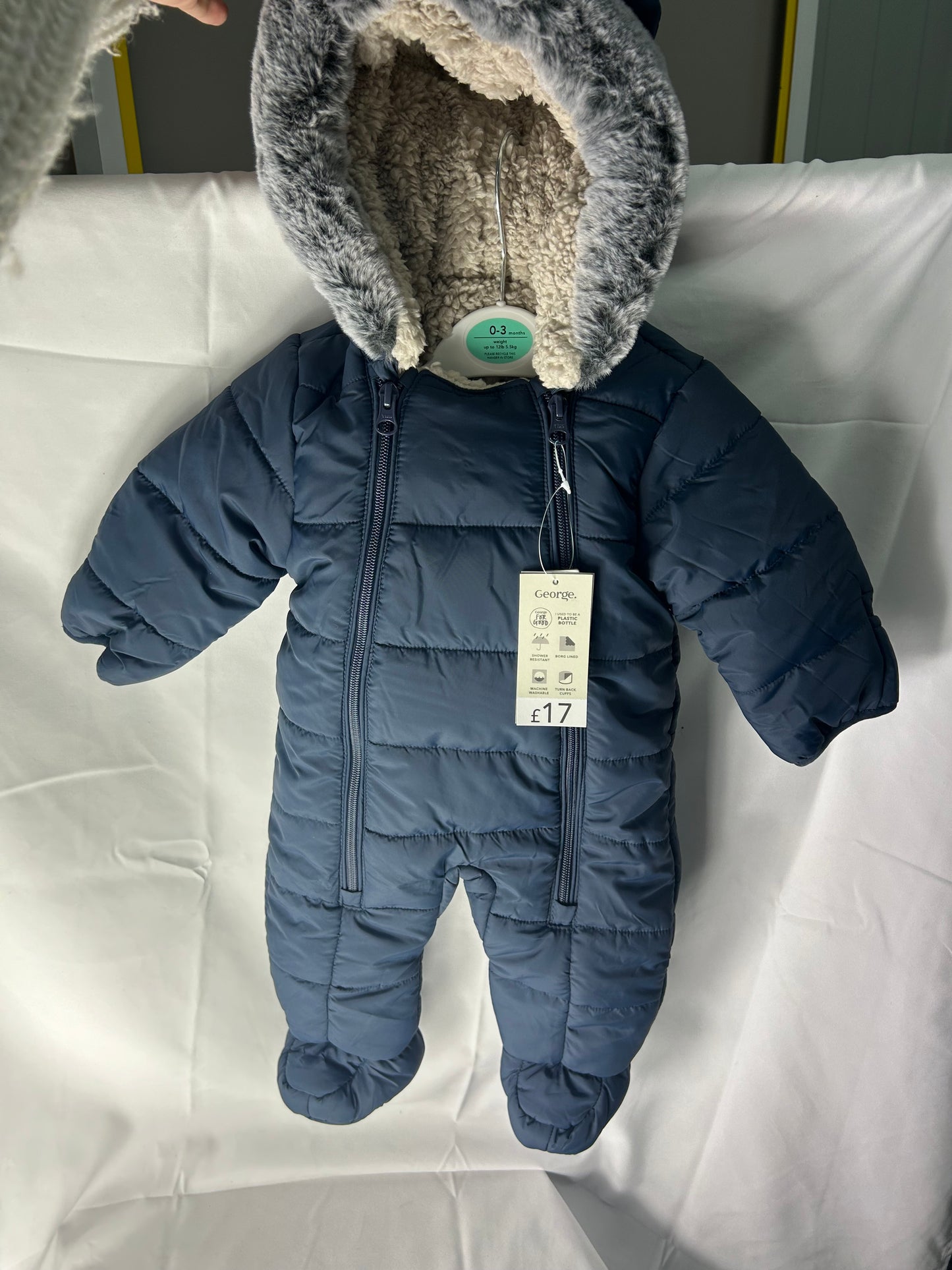 Kids size 0-3 months - navy snowsuit coat George@Asda