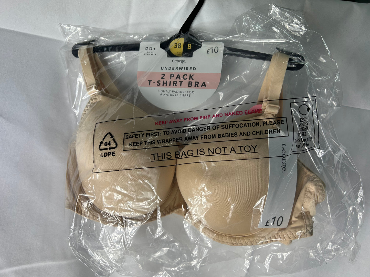 Ladies size 38B - Beige Padded T-Shirt Bra 2 pack - George@Asda
