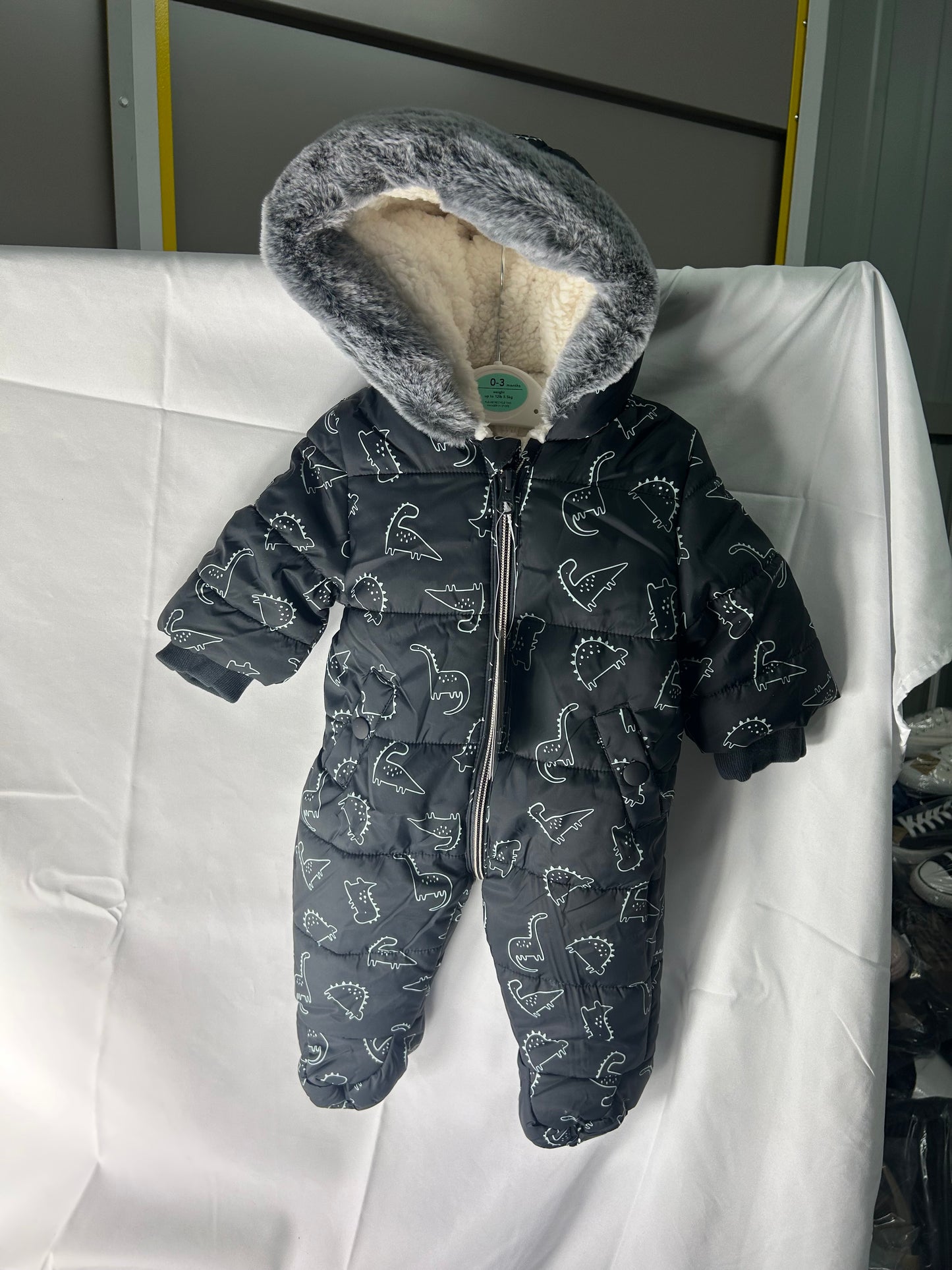 Kids size 0-3 month - black dinosaur coat snowsuit George@Asda