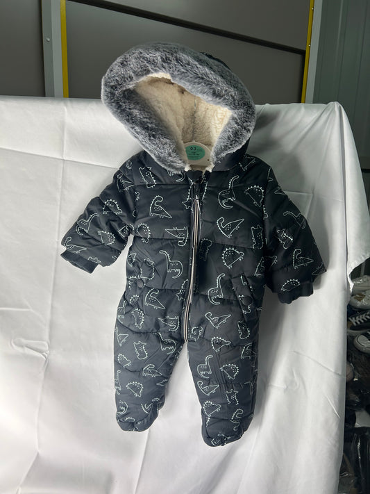 Kids size 0-3 month - black dinosaur coat snowsuit George@Asda